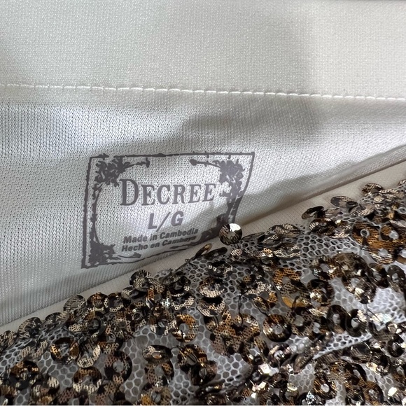 Decree Cream and Gold Sequin Cocktail Night Out Pencil Skirt - Picture 2 of 5
